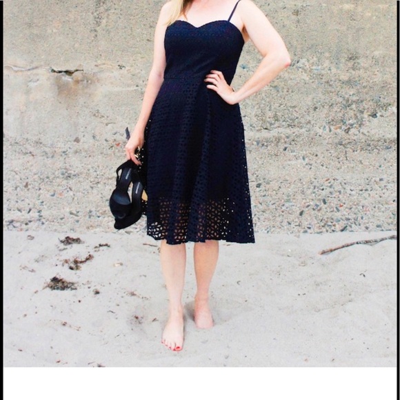 Ann Taylor Dresses & Skirts - Ann Taylor navy eyelet a-line flare dress size 2